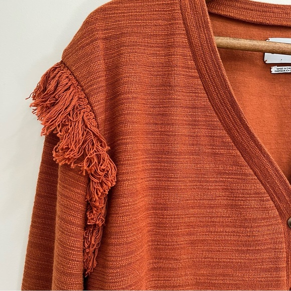 Saylor v-neck cardigan sweater burnt orange fringe accents size medium - Picture 4 of 10